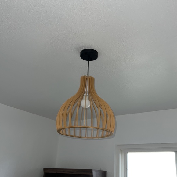 Modern Wood Single Light Teardrop Pendant Ceiling Fixture - Picture 5 of 5